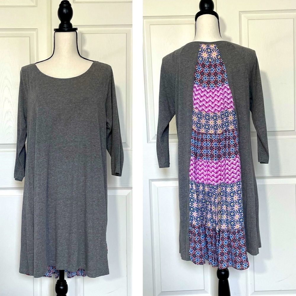 Altar’d State Boho Patchwork 3/4 Sleeve Jersey Dress, Medium